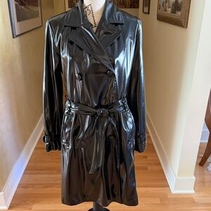 Anne Klein Black Rain Coat Slicker Trench Coat Style Size Medium